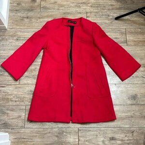 Zara Womens Jacket Long Blazer Coat Business Casual Fashion Zip Pocket Large XS